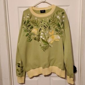 Embroidered botanical sweater, 3X